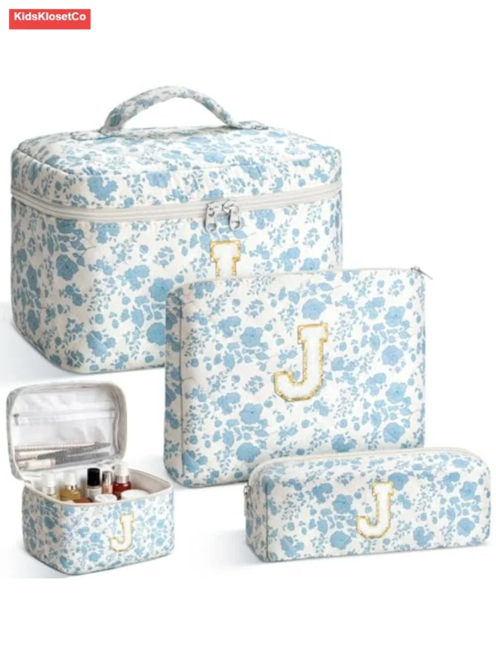 Quilted Makeup Bag Set 3PCS Large Capacity Cosmetic Pouch Organizer Travel